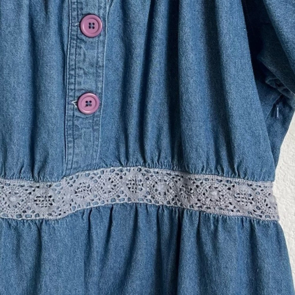 Denim 24/7 Blue Jean Maxi Dress Ruffled Collar Puffy Ruffled Short Sleeves 20W - Picture 10 of 12